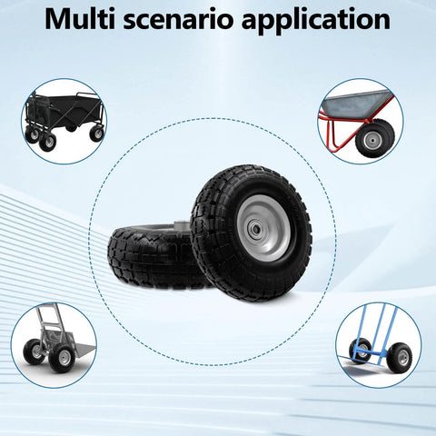 10-inch 4.10/3.50-4 tire and wheel flat free, heavy duty solid replacement tire with 5/8" bearings, for wheelbarrows hand trucks