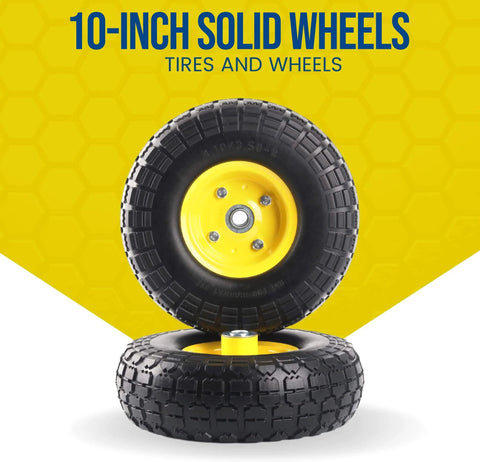 ✝️ (2-pack) 10-inch solid tire wheels - replacement 4.10/3.50-4" flat free tires with 5/8" axle bore bearings, 2.17" offset hub
