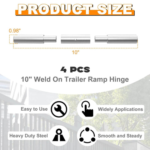 Diagram of 10 Inch Weld On Trailer Ramp Hinges Greasable Heavy Duty Steel 500 Lb Capacity 4 Pack Zinc Plated, showing product dimensions.