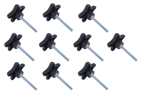 10 Pack 5/16-18 Star Knobs With 2 Inch Long Threaded Post And 2 Inch Diameter, shown in black with threaded posts