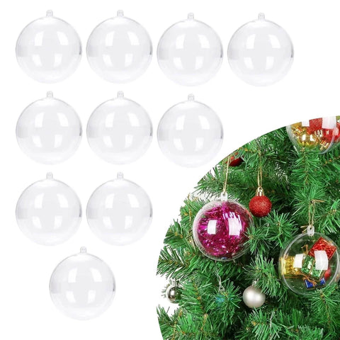 10 Pcs 3.14 inch Filling Transparent Plastic Decorative Call DIY Craft Ball Transparent Ball Christmas, Birthday, Wedding, Party and Home Decoration Ornaments ((3.14"/80mm)) displayed with Christmas tree.