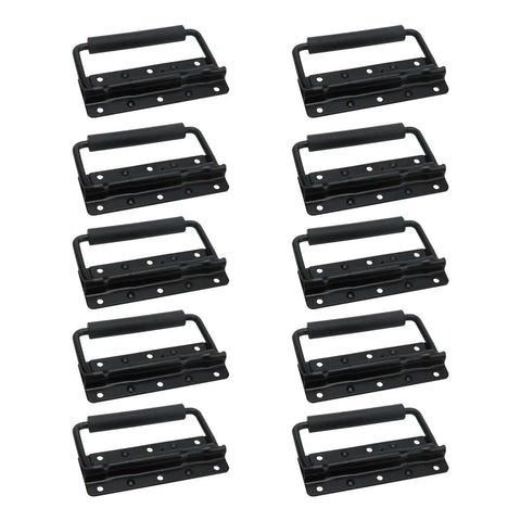 10 Pack Black Spring Loaded Case Handles Folding Surface Mount Chest Handles With Rubber Grip For Flight Cases And Cabinets 124 By 80 Millimeter Durable Iron Construction Rust Resistant Finish Indoor And Outdoor Use