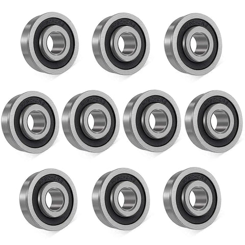 10 Pack Flanged Ball Bearings Five Eighths Inch By One And Three Eighths Inch By One Half Inch Pre Lubricated set shown on white background