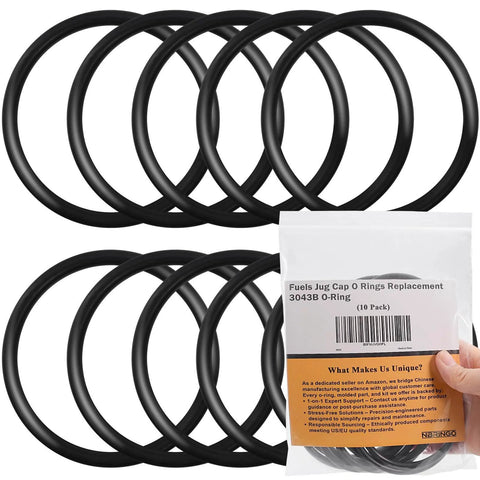 10 Pack 3043B O Ring Replacement Set For VP Racing Fuels 3042 Utility Jug Caps, black Buna-N rubber O-rings for fuel jugs and cans.