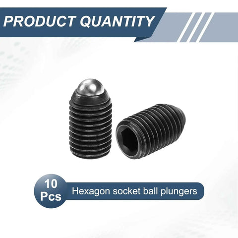 10 Pack M16 25mm Screw Thread Ball Plungers With Hex Socket High Carbon Steel Construction For Lubrication And Pneumatic Tools Black Finish