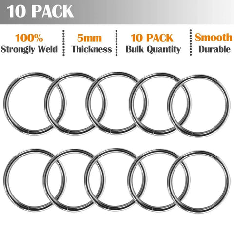Heavy Duty 2 Inch Macrame Rings Set Built Tough With Welded O Rings 50mm Outer Diameter 5mm Wire Thick 10 Pack shown