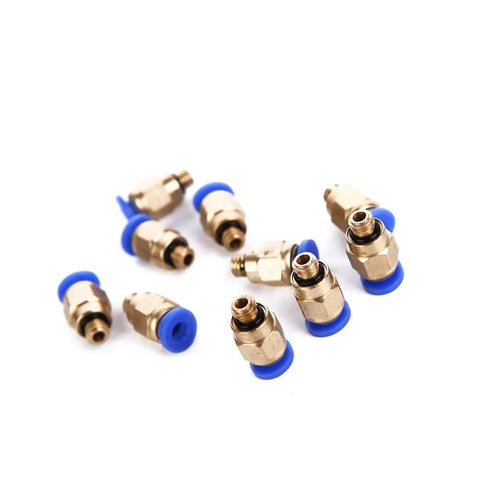 10 Pack PC4 M6 Pneumatic Straight Fittings For 4 Mm Nylon Tube M6 Thread Quick Connect Blue Copper Finish displayed on white background