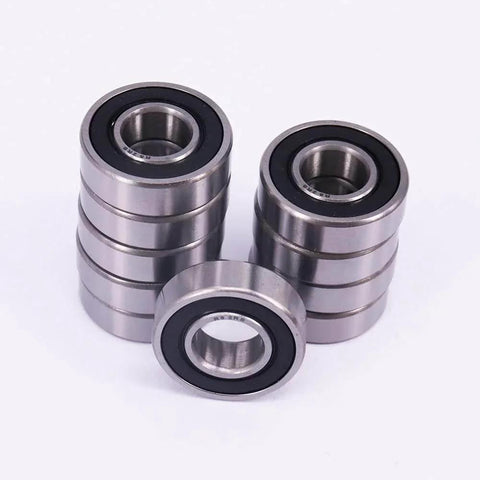 10 Pack R8-2RS Ball Bearings With Double Sided Seals 1/2 x 1-1/8 x 5/16 Inch stacked on white background