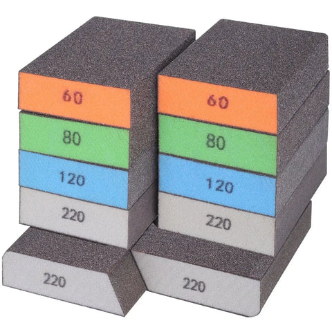 10 Pack Washable Sanding Blocks With Grit 60 80 120 180 220 For Wood Or Metal, stack of colored sandpaper blocks