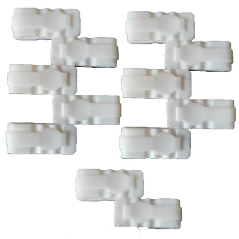 White plastic 10 Pack Sealing Clip Zipper With Sliding Grip Airtight Vacuum Storage Bags Seals organized on a white background.