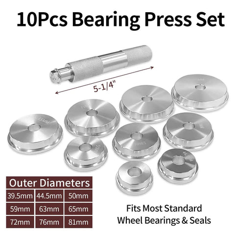 10 Piece Bearing Press Kit With Universal Bearing Race And Seal Driver Set Including 9 Adapters 39.5mm to 81mm, blue.