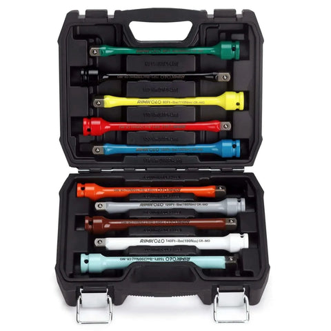1/2" Drive Torque Limiting Extension Bar Set, 10-Piece Impact Torque Limiter Set with 8 Inch Color-Coded CR-MO Torque Sticks in case