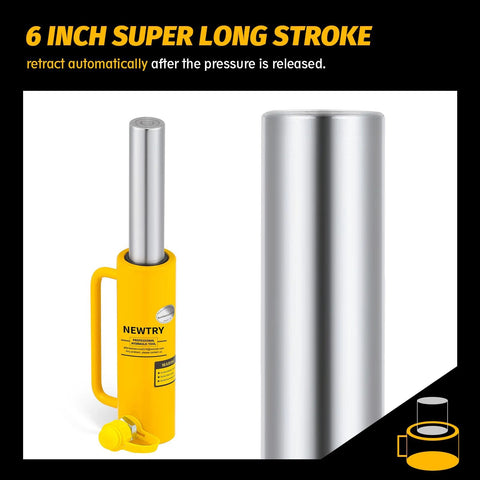10 ton Hydraulic Jack Cylinder Long Ram 6” Stroke Portable Hydraulic Ram Industrial Lifting Tool Porta Power shown upright