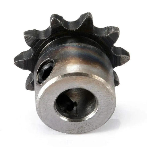 Front view of 10 tooth metal sprocket with 8mm bore, ideal for roller chain drive, from Two Pack 8mm Bore 10 Tooth Metal Pilot Motor Gear Sprocket