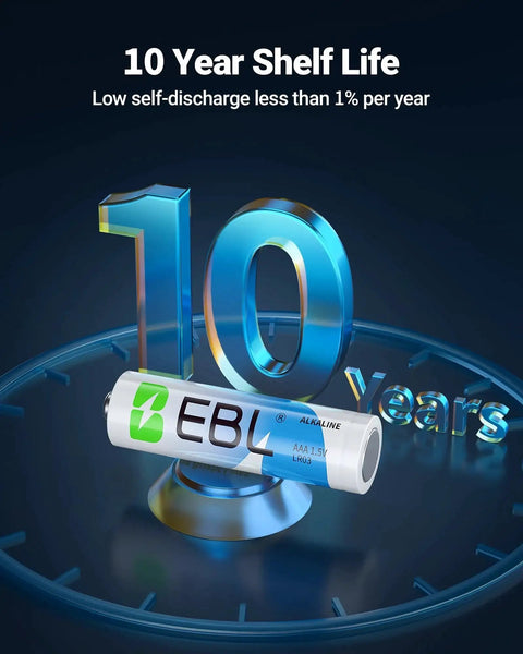 AAA Alkaline Batteries 1.5V Long Lasting Power For Devices Non Rechargeable with 10 year shelf life and low self-discharge
