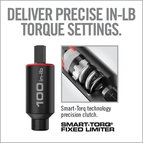 Fixed 100 Inch-Lb Torque Limiter with click-style clutch mechanism and Smart-Torq technology for precise torque settings