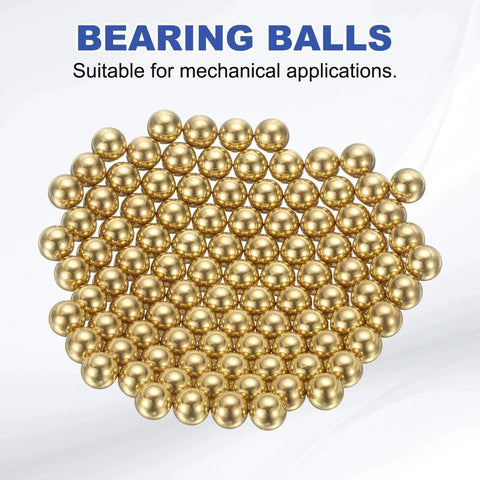100-Pac Bearing Balls, 6mm Precision H65 Brass Bearing Balls for machinery and automotive use, top view.