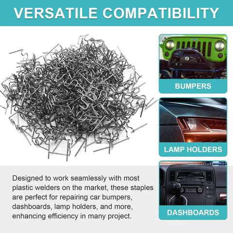 DIY Friendly 1000 Pack 0.8mm Wave Staples for Plastic Welding Repair Kit with versatility for bumpers and dashboards.