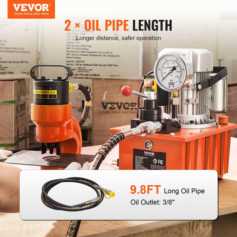 10000 PSI 750W 110V 488 in³/8L Capacity, Double Acting Manual Valve, Electric Driven Hydraulic Pump with gauge, orange.