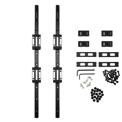 1000mm HGR20 Linear Guide Kit With Four HGH20CA Carriage Blocks And End Stop Blocks for DIY CNC, steel rails and components displayed