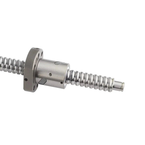 Close-up of a 1000mm rolled ballscrew with 1605 nut for CNC machines and automation, showing high efficiency and low friction design.