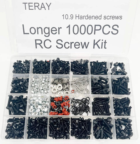 1000pcs Universal RC Screw Kit Hardware Assortment with M3 and M4 Screws Washers Nuts Clips and Pins for RC Cars Trucks and Crawlers