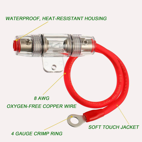 Heavy Duty 100A AGU Fuse Holder With 8 Gauge Power Wire, transparent housing, 1 foot OFC copper, ideal for car audio protection