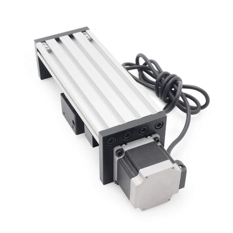 Side view of 100mm / 3.94" Linear Motion Guide Actuator Double Linear Rail Slide 1605 Ballscrew Motorized XY XYZ Linear Stage Nema23 Stepper