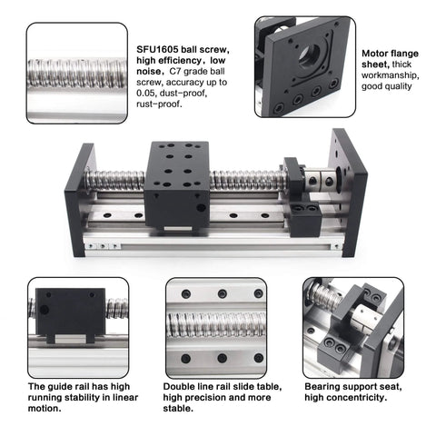 Details of 100mm / 3.94" Linear Motion Guide Actuator Double Linear Rail Slide 1605 Ballscrew Motorized XY XYZ Linear Stage Table Nema23 Stepper Motor for DIY CNC Router Engraver Machine.