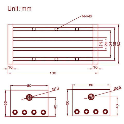 Technical drawing of 100mm Effective Travel Dual Optical Axis Manual Sliding Table with SFU1605 Ball Screw, dimensions and specifications