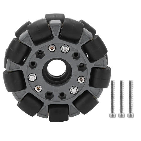 Front view of Omnidirectional 100mm Mecanum Wheel Kit For Smart Robots And DIY Robotic Projects, Dual Direction Replacement Wheels