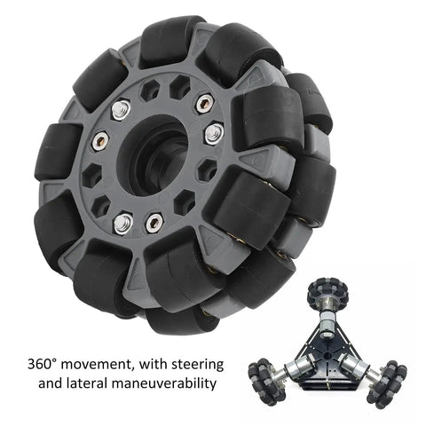 Mecanum Wheel 100mm Omni Directional Wheel for Robotic Kits with high hardness plastic, copper core rollers for traction and movement