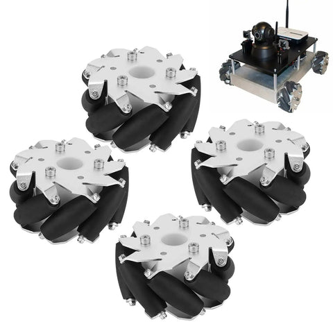 Four Pcs 100mm Mecanum Wheels Set For Robot Car With Beefy Steel And Aluminum Frame Omni Directional Movement