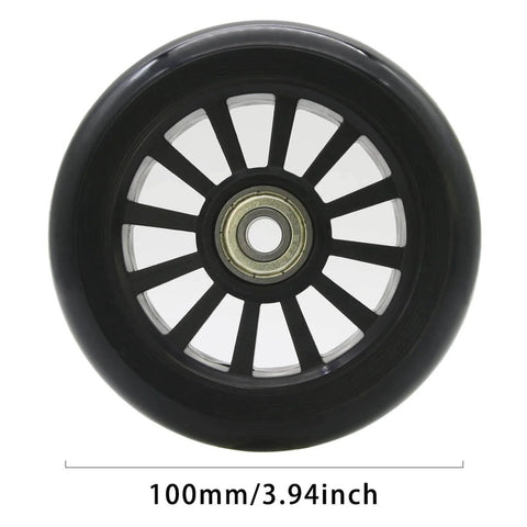 100mm Scooter Replacement Wheels Pair with Plastic Core and Ball Bearings High Rebound PU Wheel front view