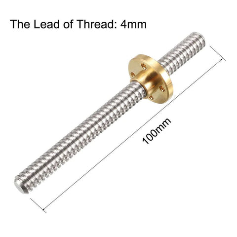 ✝️ 100mm length t8 8mm dia lead screw rod, 4 lead stainless steel lead screw rod with copper nut trapezoidal thread for 3d printer z axis2pcs