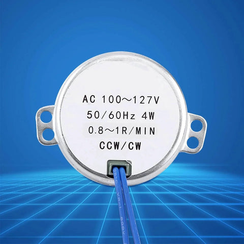 Front view of 100V-127V Slow Rotating Motor, 0.8-1RPM Permanent Magnet Synchronous Motor CCW CW 4W 50/60Hz Replacement for Heater, Handicraft, Lighting