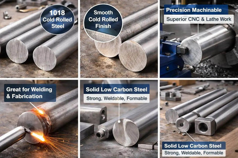 1018 Cold Rolled Steel Round Bar Pack Of 3 Seven Eighths Inch Diameter Twelve Inch Length Solid Rod Precision Ground For Welding Machining Fabrication And DIY Metal Stock By Metal Made Easy displayed with smooth finish and various uses.