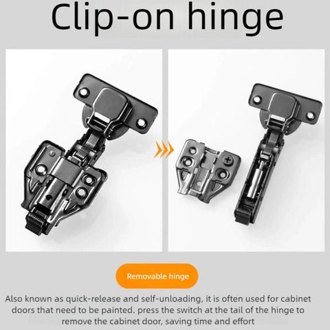 2pcs 105 Degree Soft Close Hinges, Fully Covered Frameless Cabinet Hinge, 3D Adjustable European Style, Gun Color, clip-on hinge view