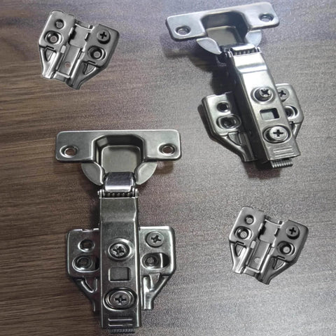 2pcs 105 Degree Soft Close Hinges, Fully Covered Frameless Cabinet Hinge, Gun Color, shown on wood surface