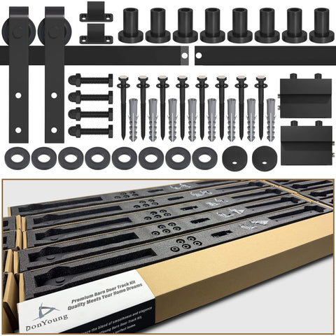 10FT Sliding Barn Door Hardware Kit for Single Doors up to 60 Inch, including carbon steel track and nylon rollers, package view