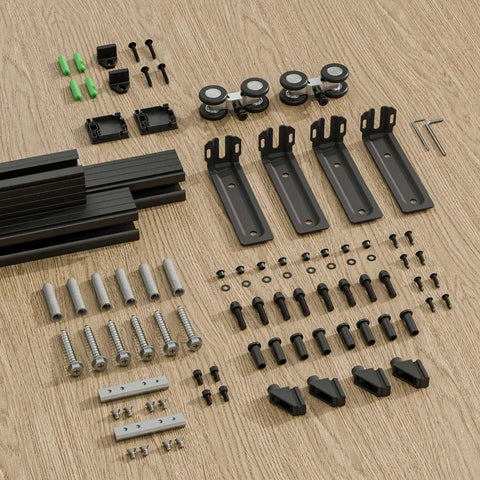 10 Feet Ceiling Mount Box Rail Barn Door Hardware Kit In Heavy Duty Steel With Black Powder Coated Track And Nylon Hangers