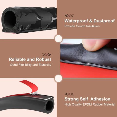 D-shaped EPDM rubber door weather stripping, 10 ft, self-adhesive, for cars, trucks, RVs.