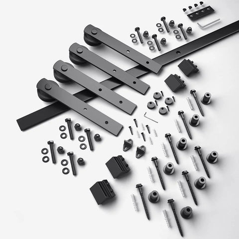 10FT Double Barn Door Hardware Kit with Heavy Duty Sliding Track for Two 30 Inch Door Panels, Carbon Steel Rails