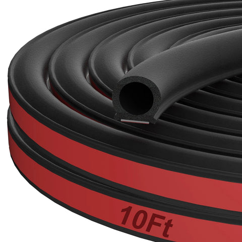 Automotive D-shaped weather stripping seal roll, black rubber foam with red stripe, 10 ft long