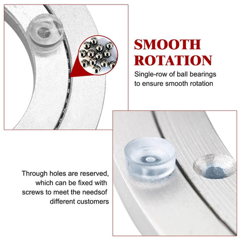 Close-up of 10 Inch Aluminum Alloy Lazy Susan Turntable Bearing showing smooth ball bearings and through holes for easy install