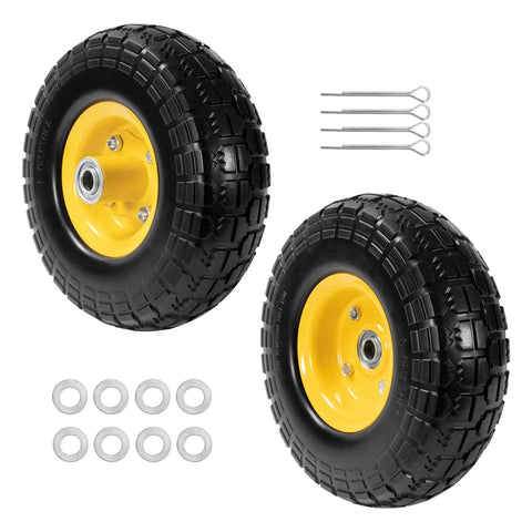 ✝️ 10" solid rubber tires and yellow wheels 4.10/3.50-4 (10 x 3.5) flat free tire with 5/8" bearings, heavy-duty