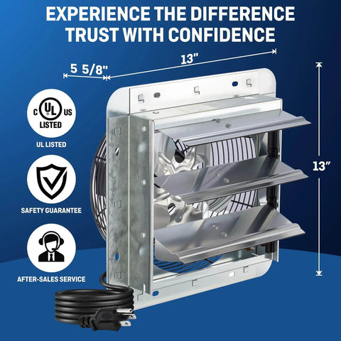 Powerful 10 Inch Wall Mounted Shutter Exhaust Fan With Automatic Shutter Thermostat And Variable Speed Controller 820 CFM