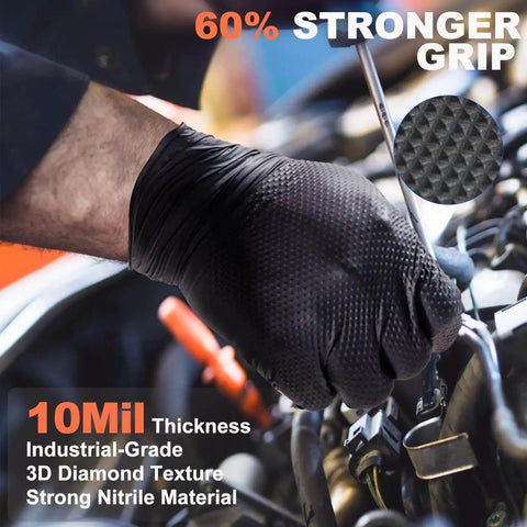 10 Mil Nitrile Disposable Gloves Heavy Duty Chemical Resistant Diamond Grip used in automotive work