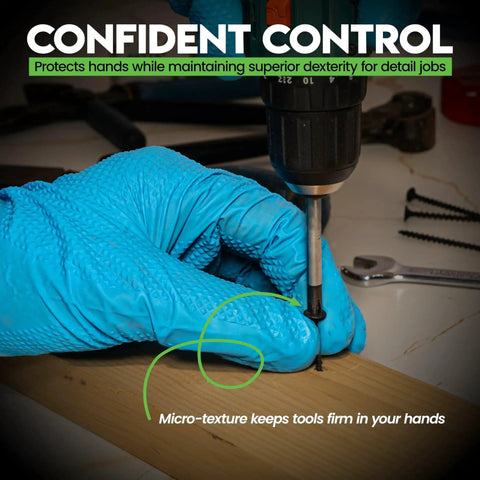 10 Mil Nitrile Heavy Duty Gloves With Diamond Grip For Mechanics Auto Repair securing screw with drill