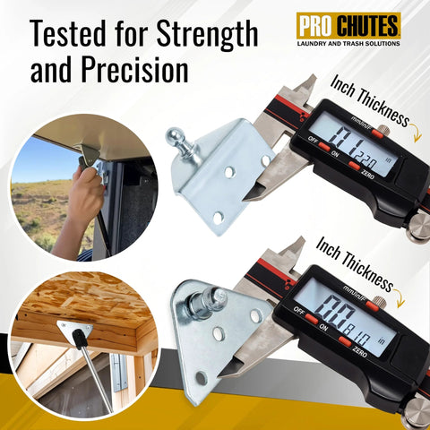 10mm Ball Stud Mounting Bracket Set For Gas Struts and Hood Lids with steel construction and zinc plating shown in use and measurement